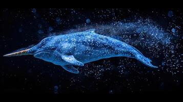 The mammal narwhal is in its aquatic element. Narwhal Inhabits the icy waters of the Arctic, narwhals are elusive photo