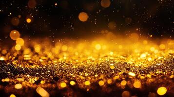 Golden glitter abstract background with blurred bokeh effect. photo