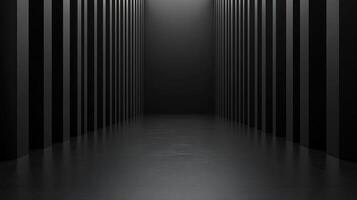 A minimalistic corridor with dark columns and subtle lighting, creating a mysterious and dramatic atmosphere. photo