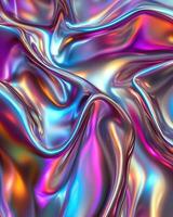 Colorful iridescent abstract fabric texture with flowing waves on a white isolated background. photo