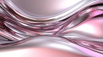 Abstract flowing waves in shades of pink and silver on a smooth surface. photo
