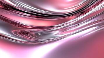 Abstract wave pattern with glossy pink and silver surfaces, ideal for design projects. photo
