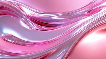 Fluid pink abstract waves with glossy reflections and smooth curves. photo