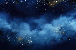 Starlit night sky with clouds and distant stars, creating a serene and cosmic atmosphere. photo