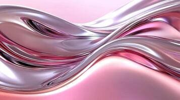 Dynamic abstract waves in pink and silver colors, creating a fluid and modern visual effect. photo