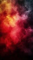 Vibrant abstract background with colorful smoke and fog in shades of red, orange, and black. photo