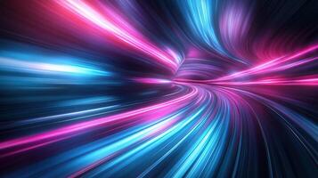 Abstract glowing light trails in vibrant pink and blue colors, creating a dynamic and futuristic background. photo
