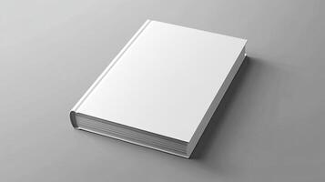 Blank white book on a gray background, perfect for mockups and design projects. photo