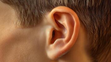 Close-up of a human ear showcasing its detailed structure. photo