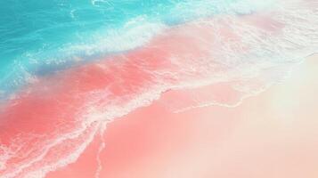 Beautiful wave patterns blending turquoise and pink on a serene beach, evoking tranquility and summer vibes. photo