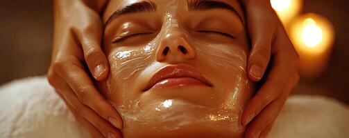 Relaxing facial treatment with a calm atmosphere, focusing on self-care and rejuvenation. photo