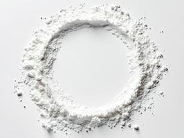 White flour circle on a clean background, perfect for culinary themes and baking illustrations. photo