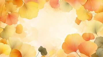 Colorful autumn leaves frame a soft blurred background for a serene and warm atmosphere. photo
