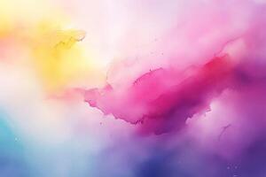 Vibrant abstract watercolor background with pink, yellow, and blue hues, perfect for creative designs. photo