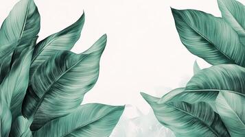 Elegant green leaves framing a soft, neutral background. photo