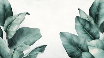 Tropical green leaves arranged on a soft, muted background for a fresh and natural look. photo