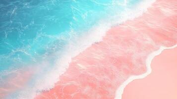 Beautiful ocean waves gently lapping against a pink sandy shore, creating a serene seaside scene. photo