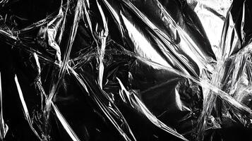Textured black plastic wrap creating an abstract layered effect, perfect for backgrounds and design projects. photo
