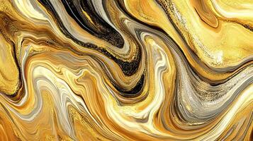 A stunning abstract swirl of gold and black, creating a dynamic and luxurious texture. photo