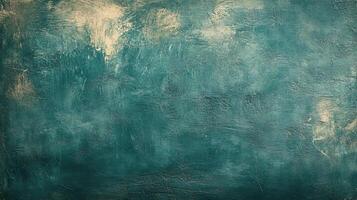 Textured teal background with abstract brush strokes and light spots, perfect for design and artistic projects. photo