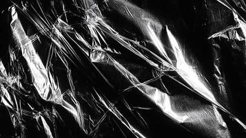Textured black and white crinkled foil background, perfect for design and artistic projects. photo