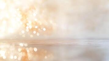 Soft peach and ivory watercolor background with golden bokeh photo