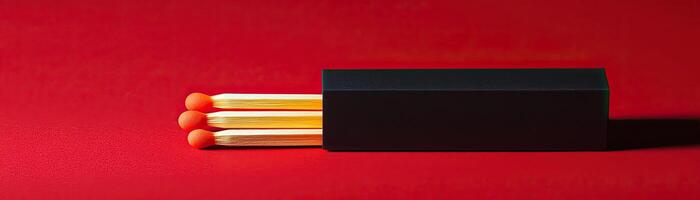 Minimalist matchbox on red background, modern design, vibrant color play photo