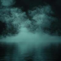 Deep green fog spreading across a dark background, evoking a sense of mystery and the unknown, ethereal and atmospheric photo