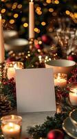 Blank Christmas dinner party card mockup, elegant dining decor photo