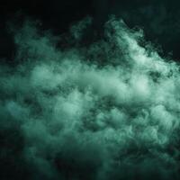 Deep green fog spreading across a dark background, evoking a sense of mystery and the unknown, ethereal and atmospheric photo