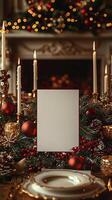 Blank Christmas dinner party card mockup, elegant dining decor photo