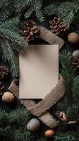 Blank rustic Christmas card mockup, natural holiday elements photo