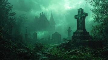 Dark green, misty environment, creating an ominous and atmospheric backdrop for a story filled with mystery and suspense photo