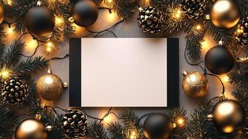 Blank modern minimalist Christmas card mockup, chic holiday decor photo