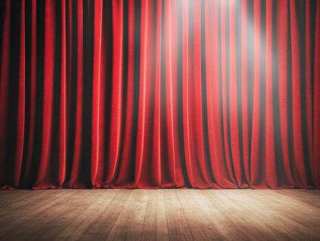 teatro etapa con rojo cortinas iluminado por suave luz, creando un dramático y atractivo atmósfera. foto