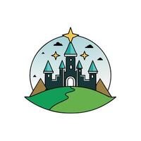 Silhouette of a magic wizard castle on a mountain. vector
