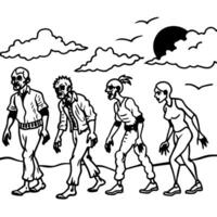 Apocalypse fantasy scene group of zombie walking. Halloween concept vector