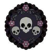 Dark moody baroque background for Halloween with skulls and flowers vector