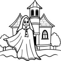 Ghost in white robe in old haunted house vector
