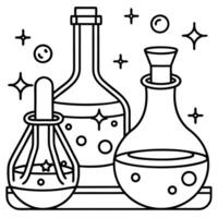 Magic elixir bottles. Ai art. Fantasy chemistry lab vector
