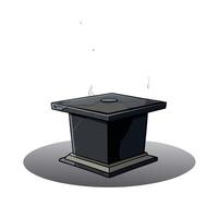 Empty black marble table podium with black stone floor in dark room with smoke. vector