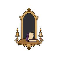 Gothic gold frame mockup with candle and books vector