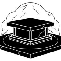 Empty black marble table podium with black stone floor in dark room with smoke. High quality photo vector