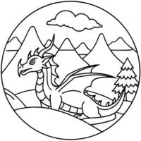 Fantasy illustration with a dragon in the mountains. vector