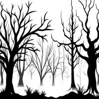 Frozen trees in the fog. Horror halloween background.Digital art vector