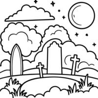 Mystical ancient graveyard under cloudy sky with super moon vector