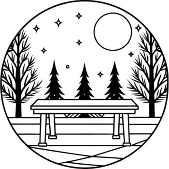 Halloween background with full moon and dark forest with wooden table top for product display. with copy space area vector