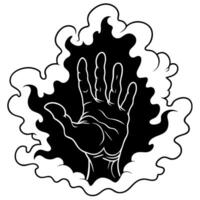 Human hand in the smoke from the dark background vector