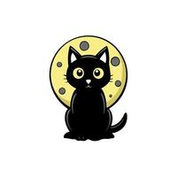 Illustration of a black cat sitting with a full moon in the background vector