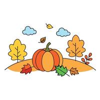 Autumn concept. fall coloured leaves and pumpkin vector